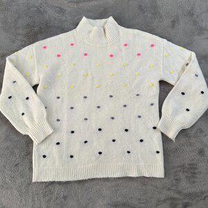 Loft Cream Polka Dot Mock Neck Sweater Women's MEDIUM